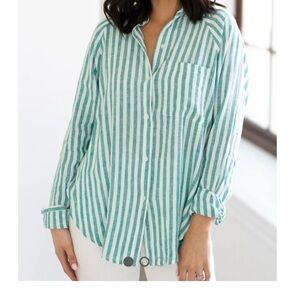 Z Supply Green and White Striped Button Down Shirt
